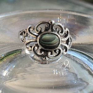 925 Sterling Silver Bezel Set Abalone & Filigree Ring